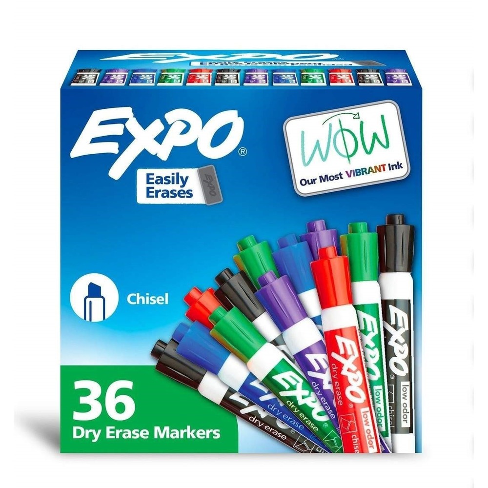 Pack of 36 Expo 1921061A Dry Erase Markers Chisel Tip Assorted Colors